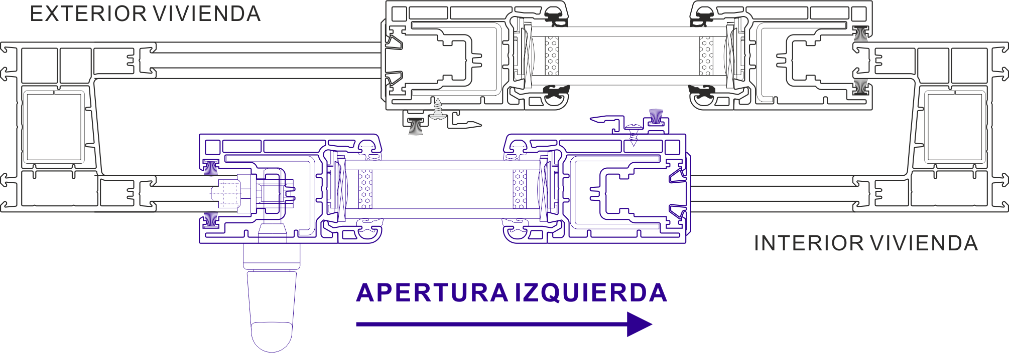 Sección Ventana CORREDERA Apertura MANO IZQUIERDA